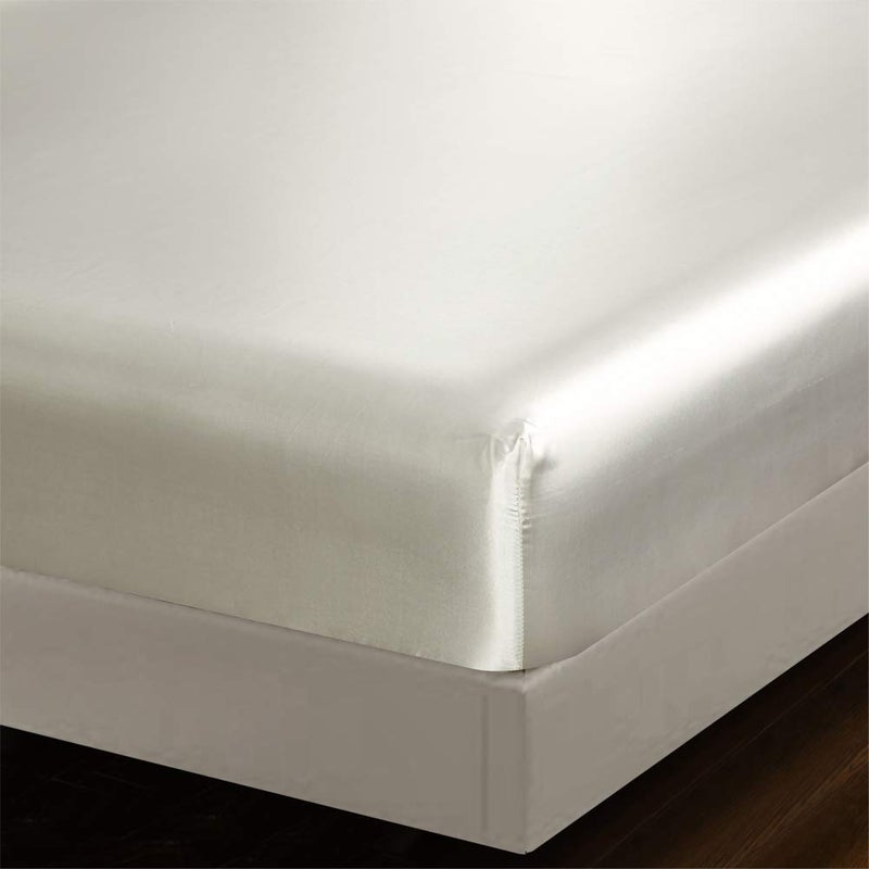 AiMay 6 Piece Satin Bed Sheet Set Deep Pocket Luxury Rich Silk Silky Super Soft Solid Color Reversible Stain-Resistant Wrinkle Free (King,Off White) - Image 5